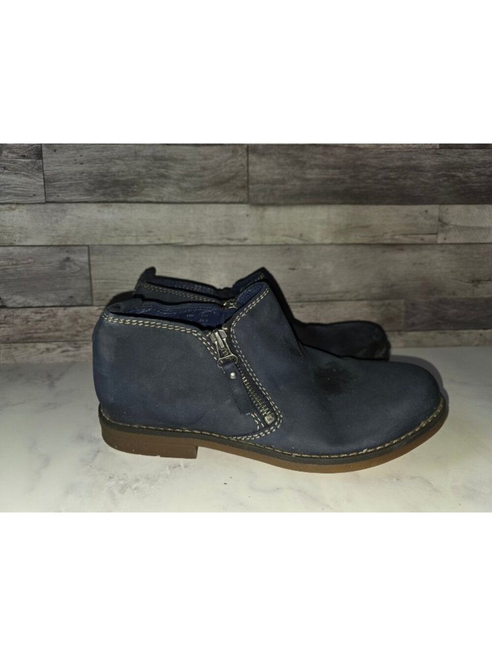 Hush Puppies Mens Navy Leather Ankle Boots Size 9 Medium With Side Zippers